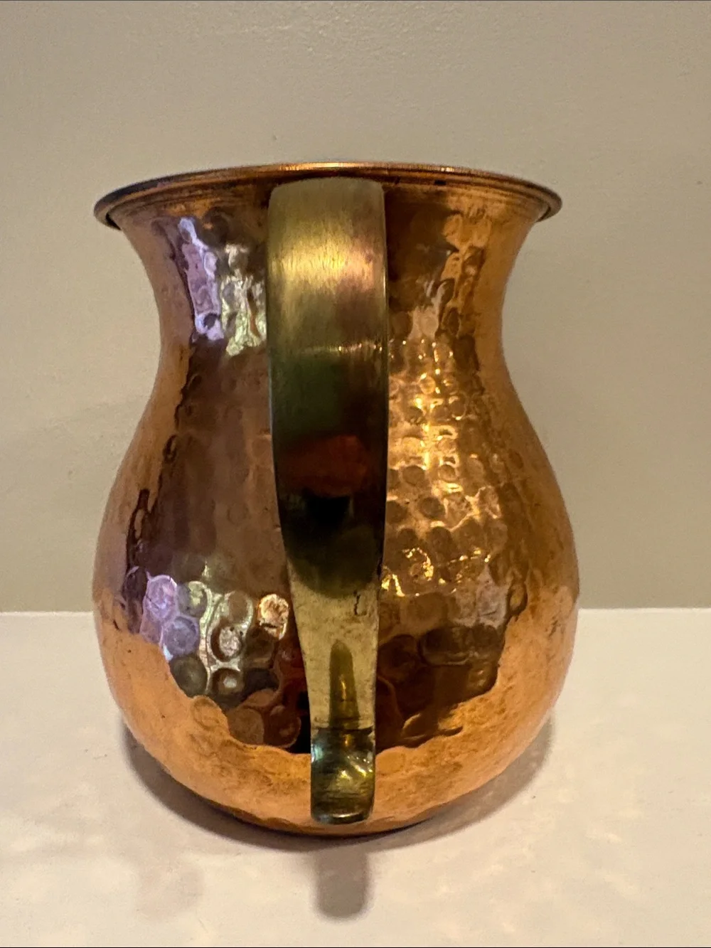 Vintage Hammered Copper Pitcher Brass Handle Teleflora 6